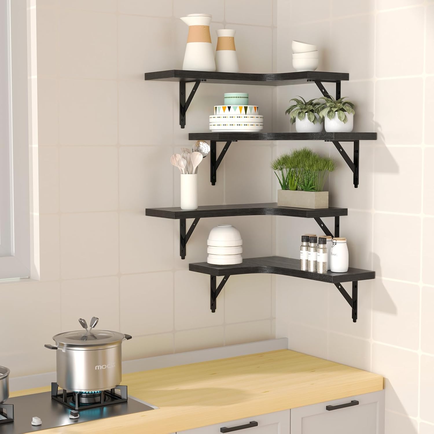 Corner Floating Shelves, Rustic Wood Set