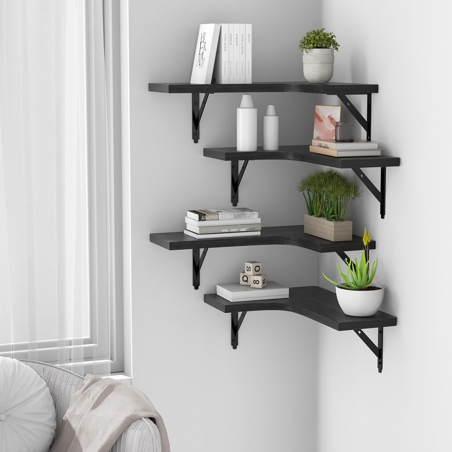 Corner Floating Shelves, Rustic Wood Set