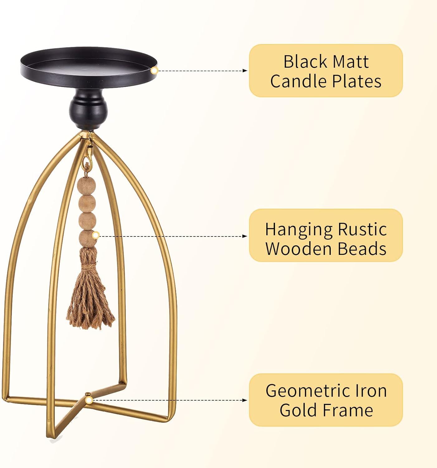 Boho Candle Holder Set, Metal, Beads, Rustic Decor