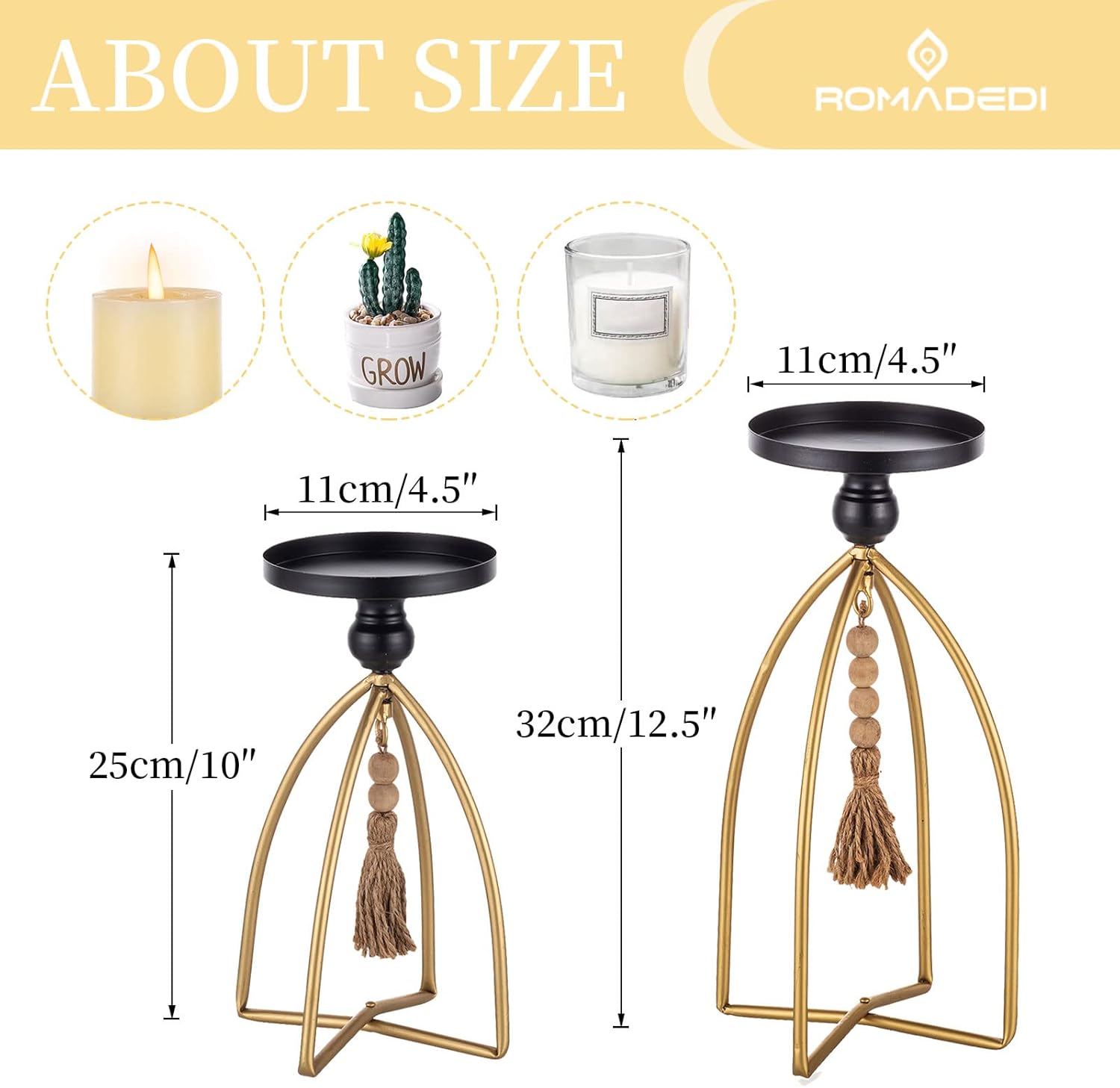 Boho Candle Holder Set, Metal, Beads, Rustic Decor