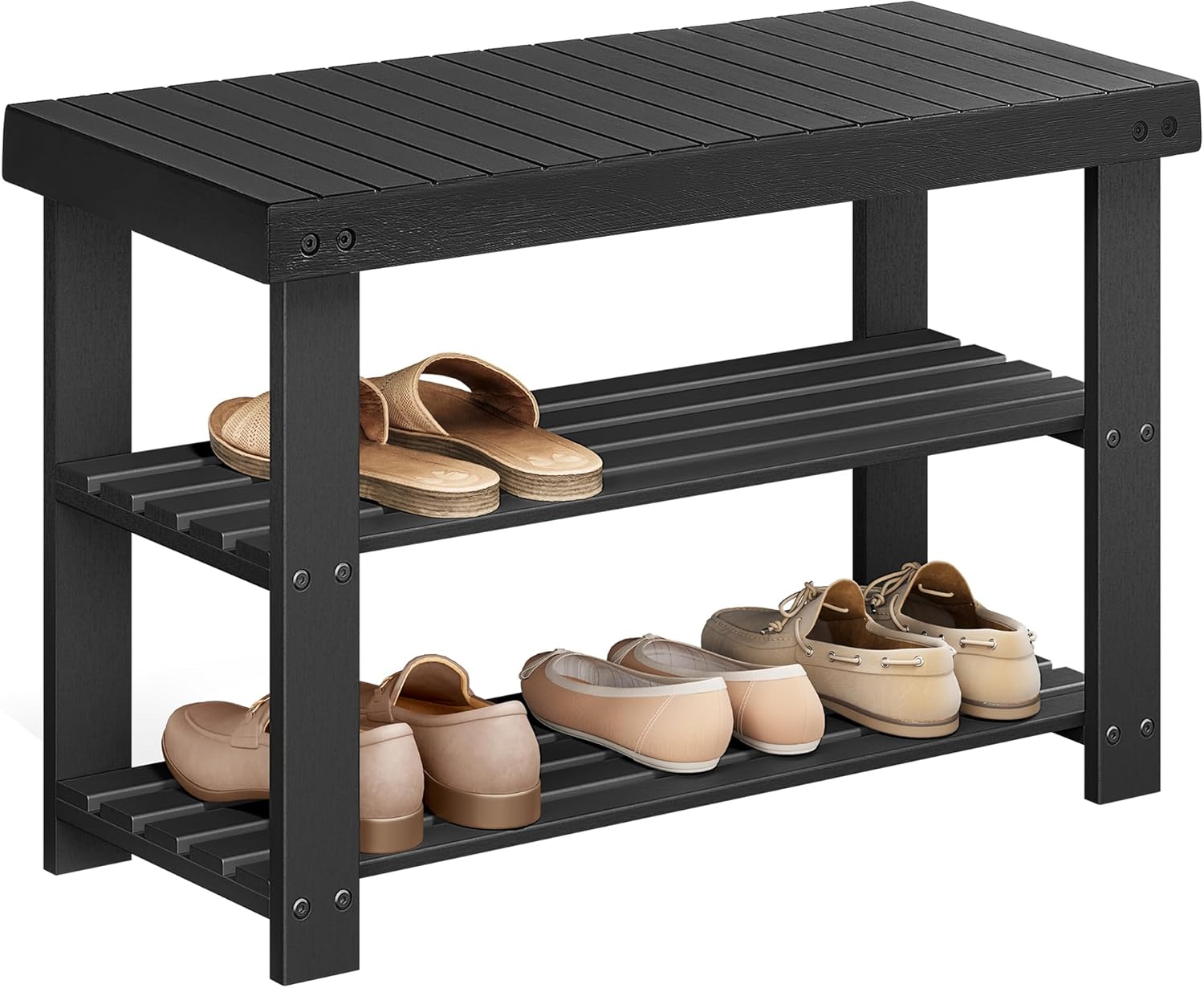 Bamboo Shoe Rack Bench, 3-Tier