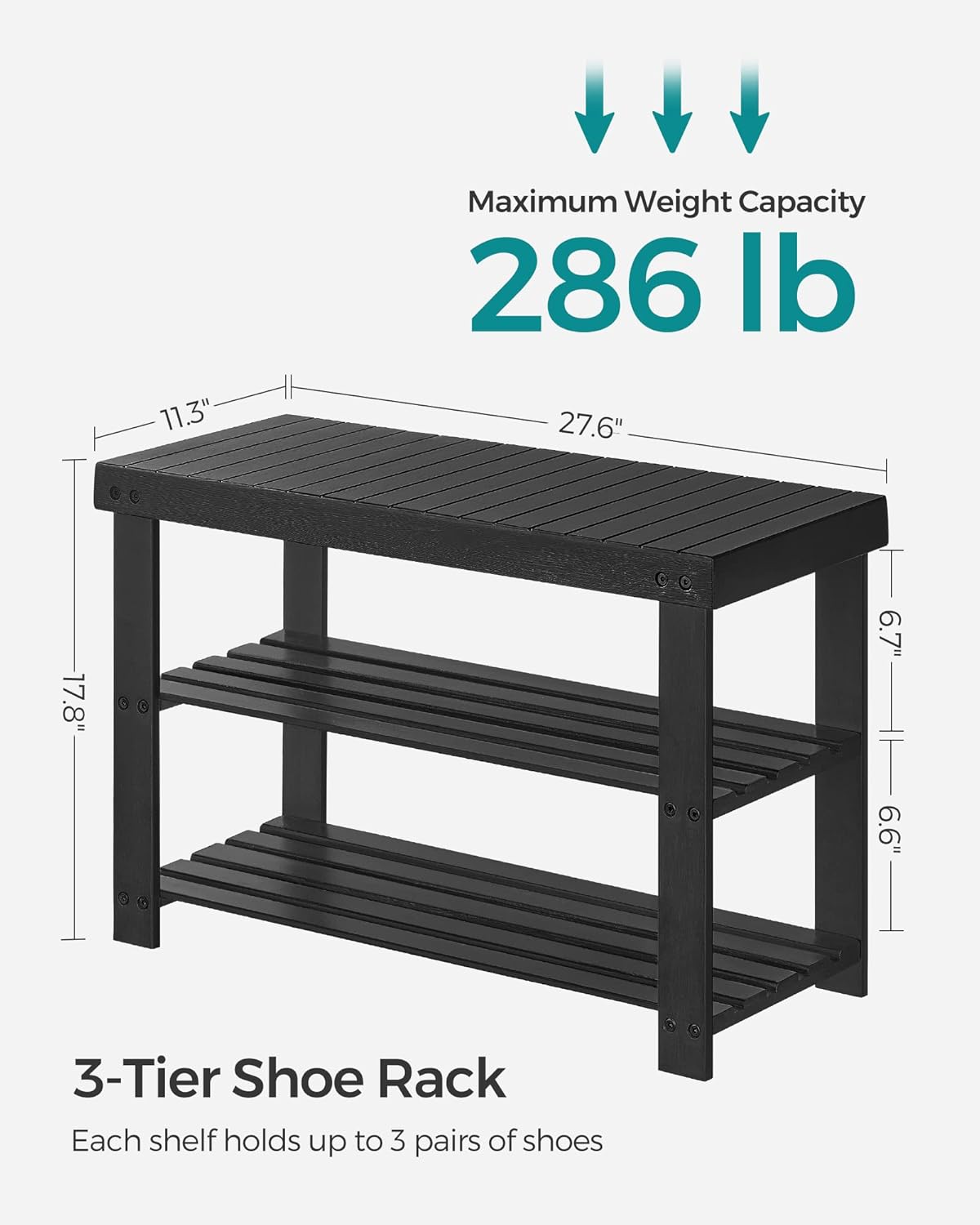 Bamboo Shoe Rack Bench, 3-Tier